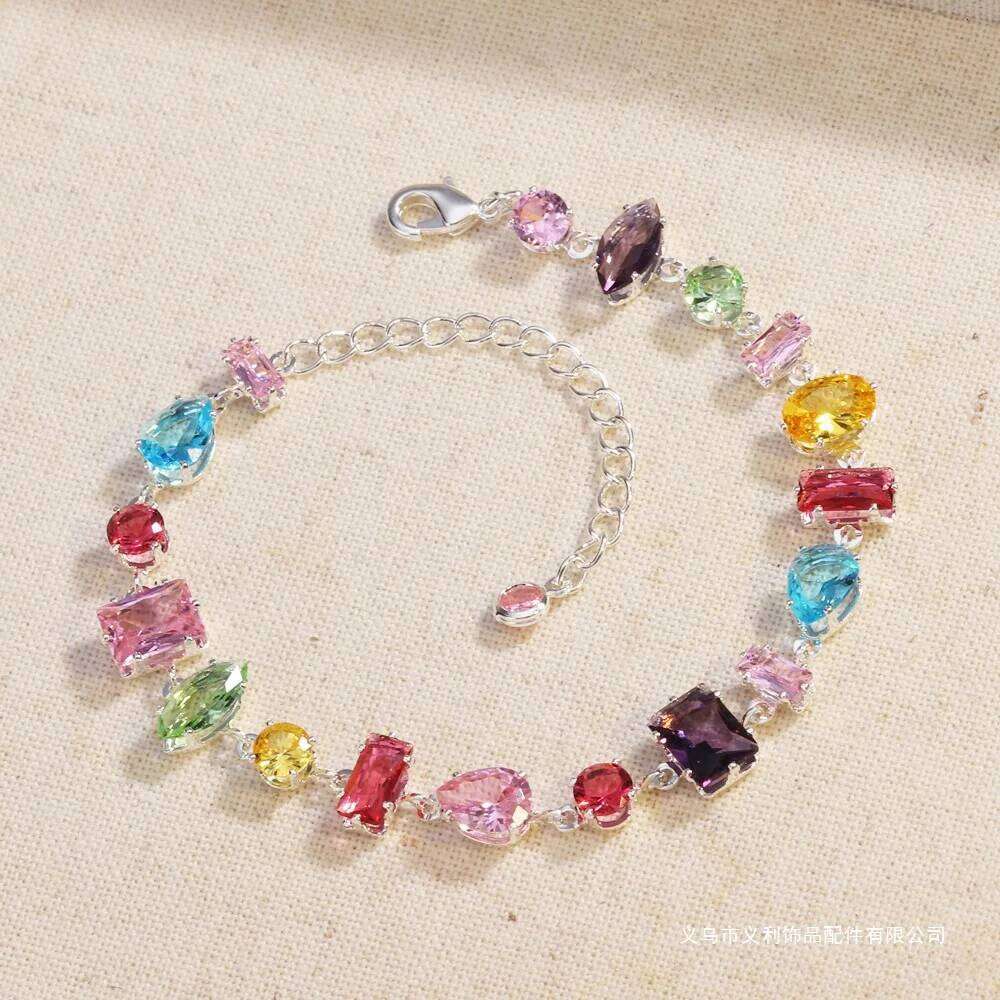 Trendy Sweet Zircon Irregular Square Oval Colored Bead For Women Korean Fashion Rhinestone Geometric Bracelet Girl Gift Z260313
