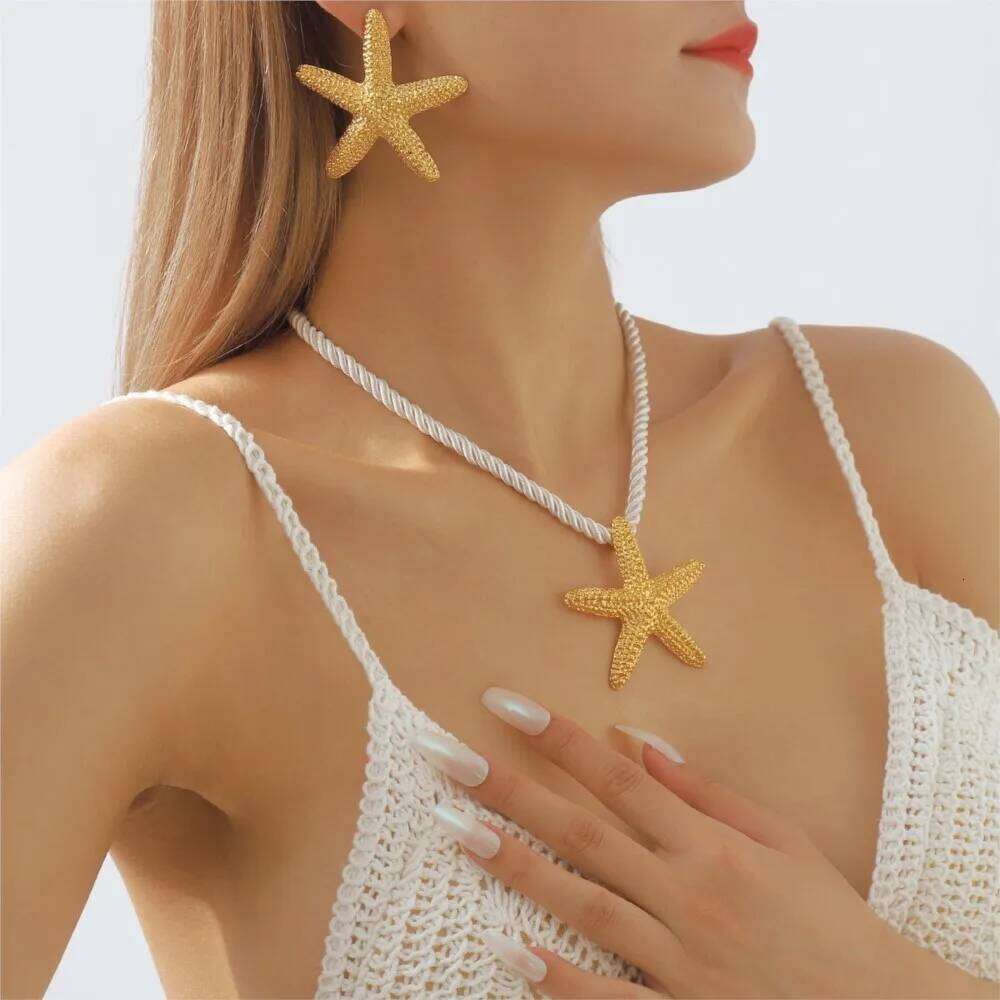 Beach Style Exaggerated Starfish Pendant Chunky Rope Necklace for Women Summer Collarbone Chain Necklaces Vocation Jewelry H260312
