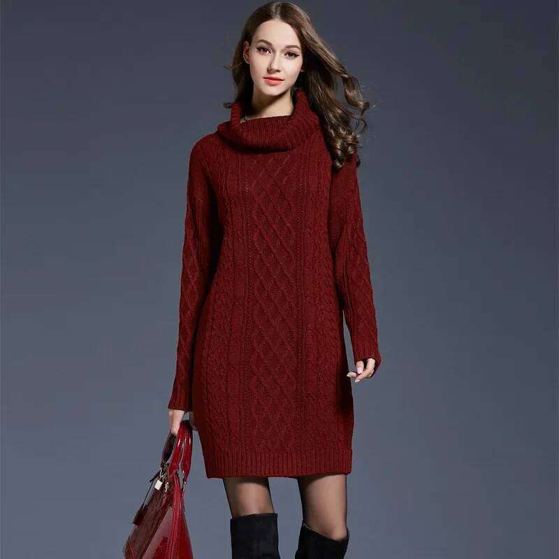 Knitting Mini Dresses Women Turtleneck Warm Elegant Cozy Stretchy European Style Fashion Autumn Winter Simple Vestidos De Mujer Z260314
