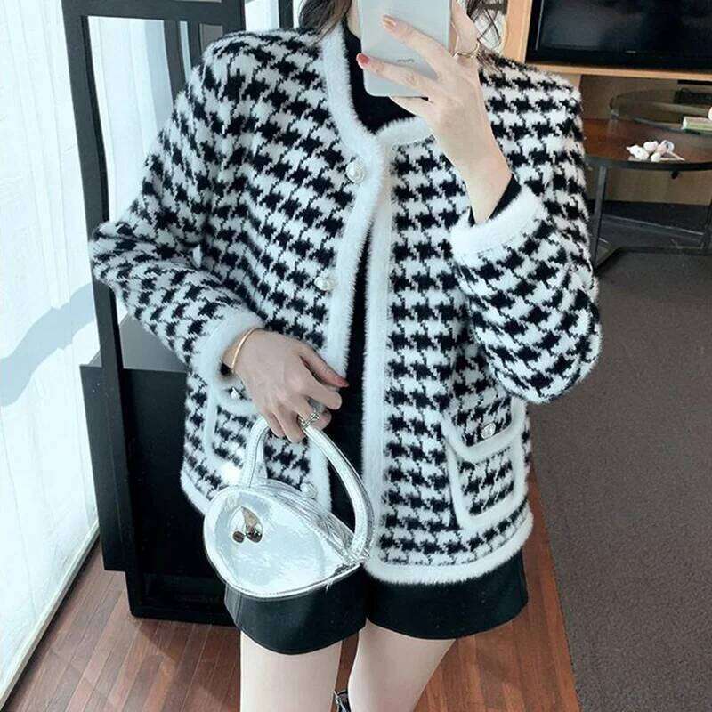 Smvp 2024 Autumn Winter New Vintage Knitted Cardigans Women Fashion O Neck Long Sleeve Single-breasted Small Fragrant Lady Z260313
