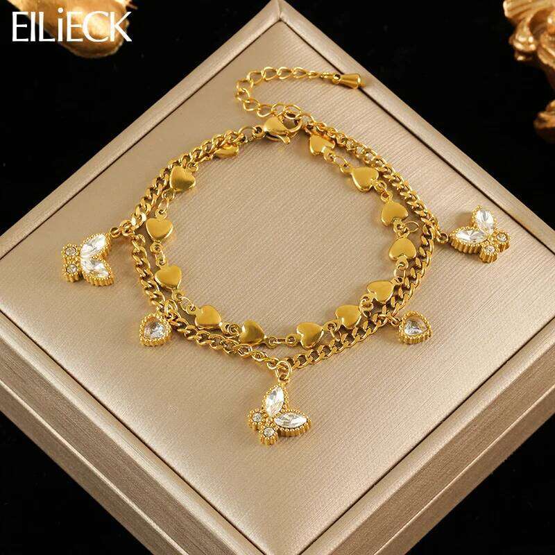 EILIECK 316L Stainless Steel Cubic Zirconia Butterfly Chain Bracelet For Women New Rust Proof Office Ladies Chic Jewelry Gift Z260313