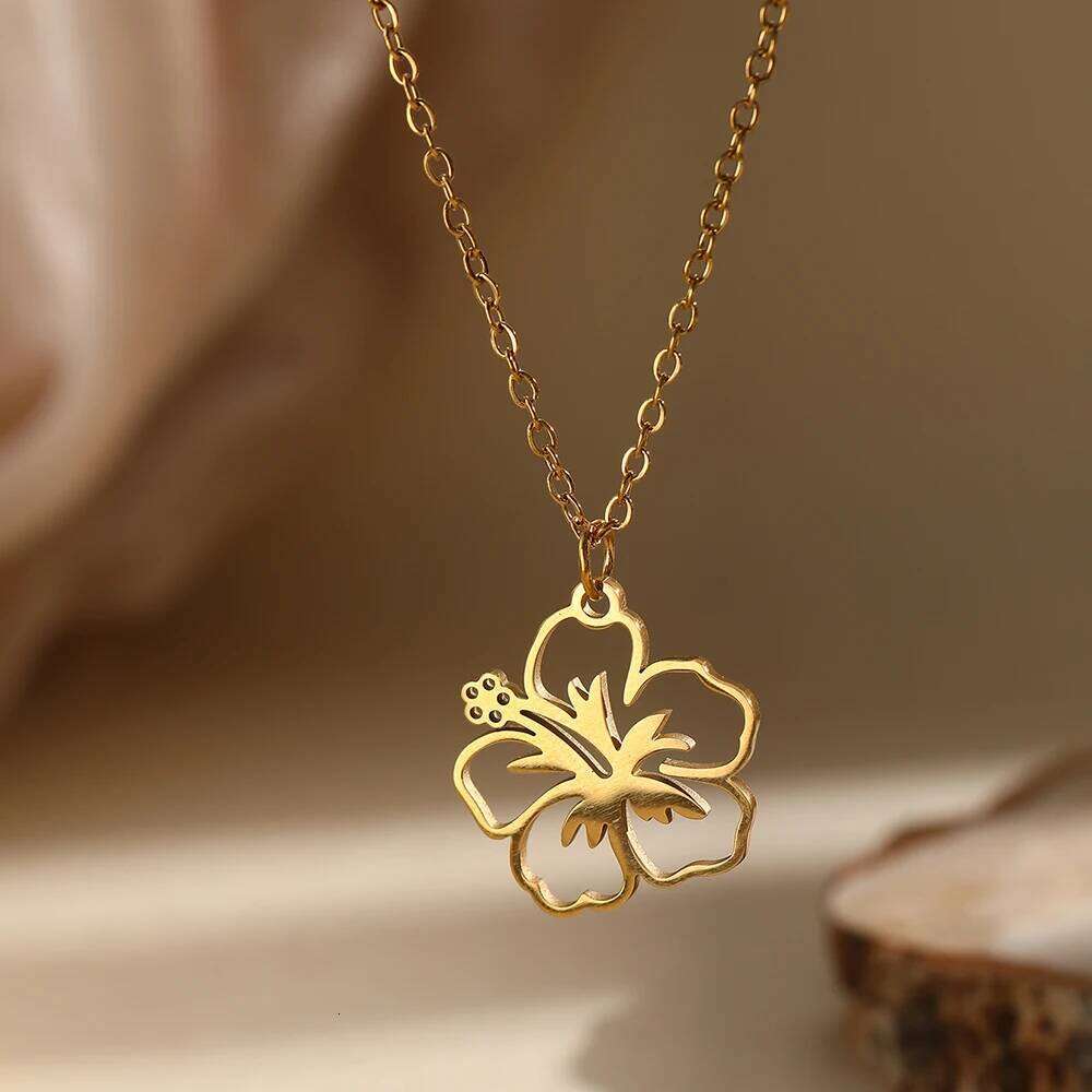 DGIDDK Stainless Steel Hollow Design Flower Pendant Necklace Women's Fashion Simple Suitable For Everyday Wear Collarbone Chain H260312