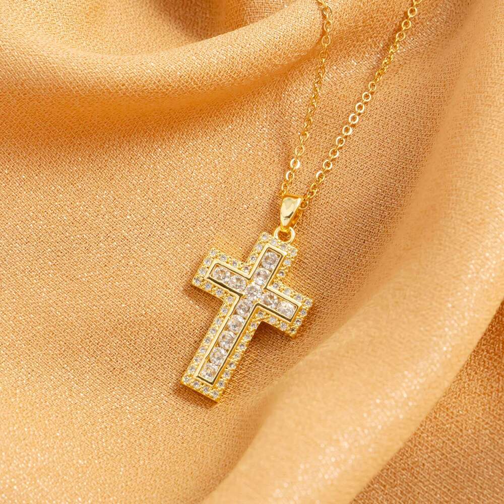 Cubic Zirconia Lucky Cross Pendant for Women's Stainless Steel Plated 18k Gold Fashion Simple Jewelry Gift Necklace H260312
