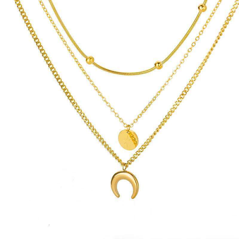 Crescent Moon Small Round Beads Multilayer Chain For Women Stainelss Steel Collar Necklace Aesthetic Jewelry Gifts H260312