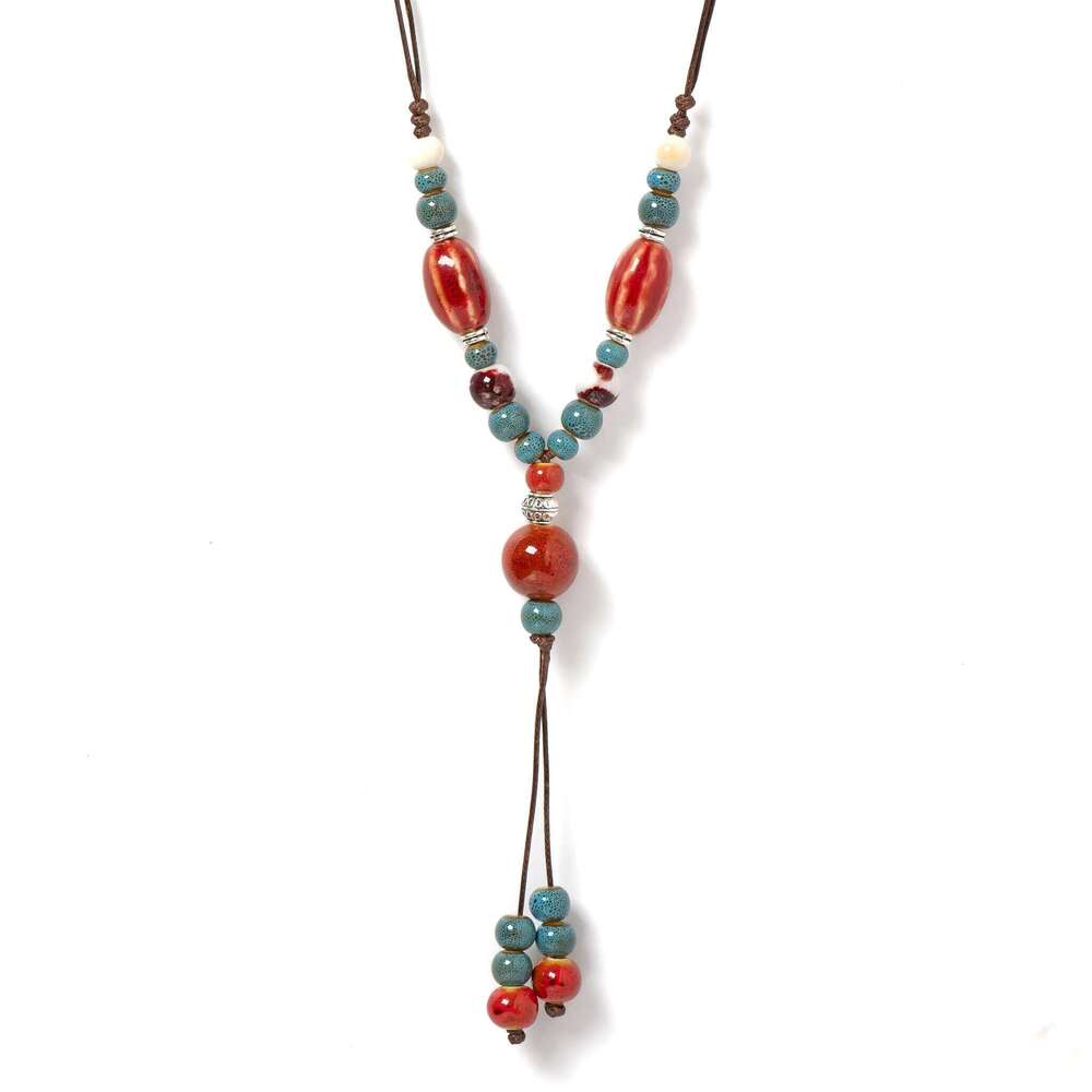 Handmade Red Long Watermelon Ceramic Necklace Vintage Pendant Jewelry Adjustable Fashion Accessory for Women Gifts 1115 H260312