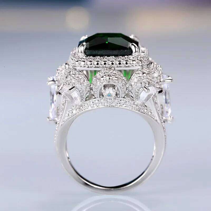Huitan Noble Green Cubic Zirconia Women Newly Modern Design Luxury Rings Wedding Anniversary Party Ladies Jewelry Gifts H260312