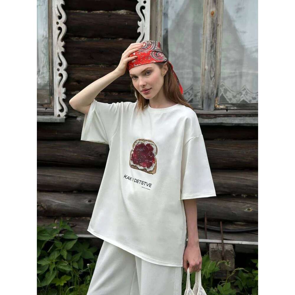 Sunuyoo Summer New Printed T-Shirt 100% Cotton Women's Fashionable O-Neck Loose Short Sleeved Female Casual Cute Top Z260314