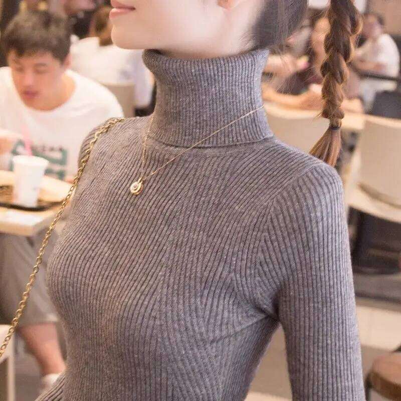 Black Turtleneck Ladies Sweaters Pullover Knitted Top for Women Gigh Neck Jerseys Beige Korean Fashion 2025 Crochet Z260313