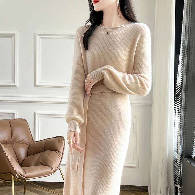 FRSEUCAG 100% wool knitted O-neck sweater slim fit long style women's pullover full sleeve dress hot selling S-XXL Z260314