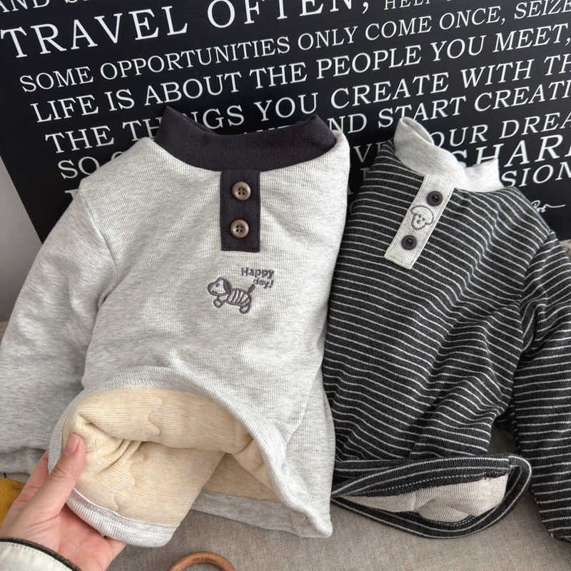 Pullover Children's silk cotton three-layer thickened thermal clothing boys' and girls' padded T-shirt toddler base layer shirt self-he