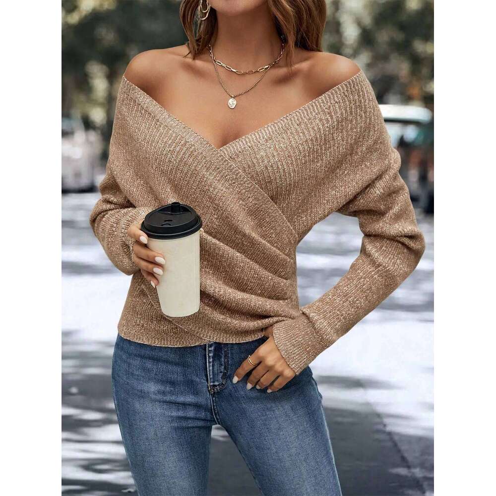 New summer European style heavy work sequin v-neck inner wear with irregular long sleeves and design sense sweater as a base Z260313