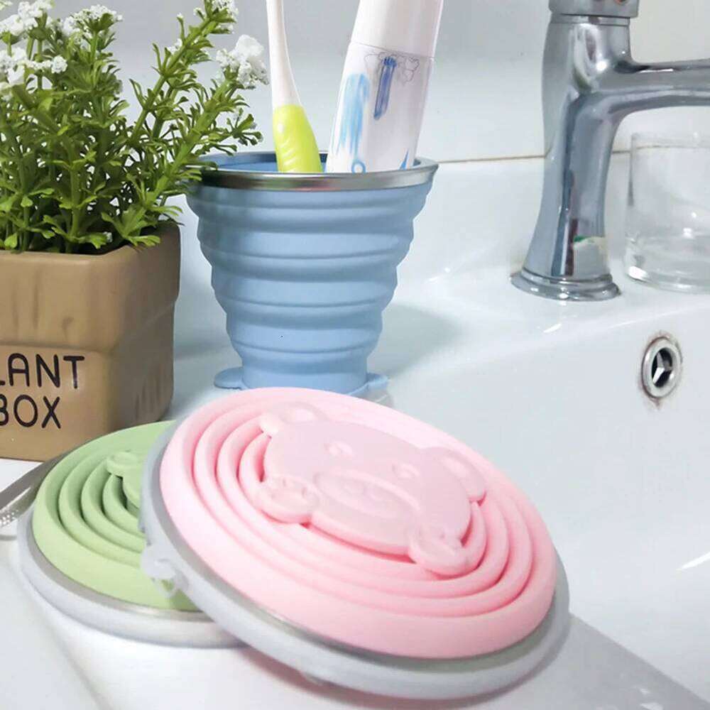 270ml New Folding Bear Silicone Cup With Lanyard Collapsible Fall-Resistant Leakproof Water Bottle For Outdoor Travel Gym Z260314