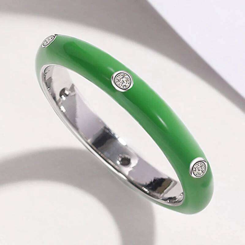 Huitan 11 Colors Enamel Rings for Women Fashion Contracted Finger Accessories with Cubic Zircon Statement Jewelry Drop Shipping H260312