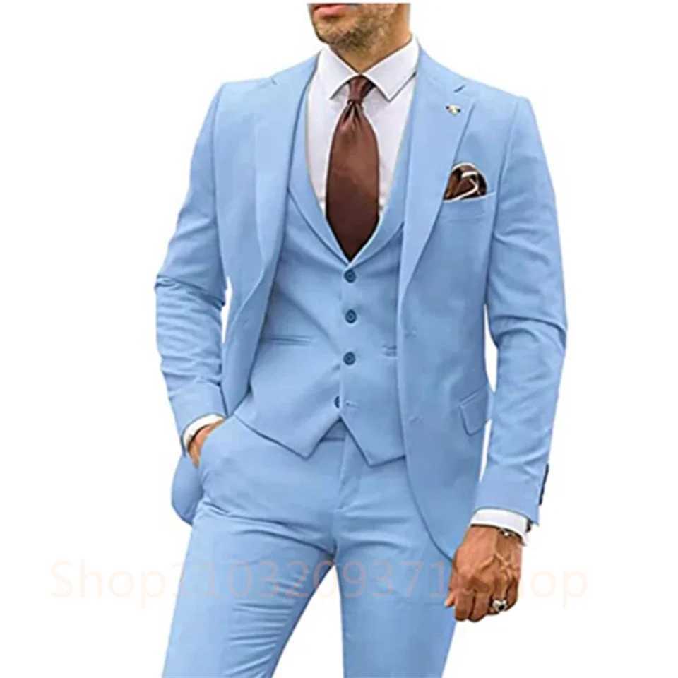 New Light Gray Groom Groomsman Men Suit Wedding Party Formal Occasions Business Male Tuxedo 3 Piece Set Jacket Vest Pants M260313