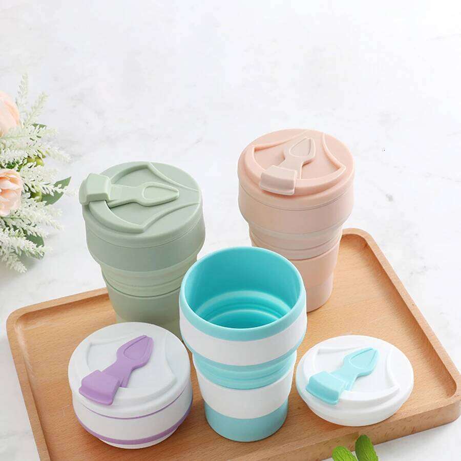 350ML Food-Grade Silicone Folding With Lid, Reusable Portable Coffee Cup, Hot Drink ,Suitable For Travel And Camping Z260314
