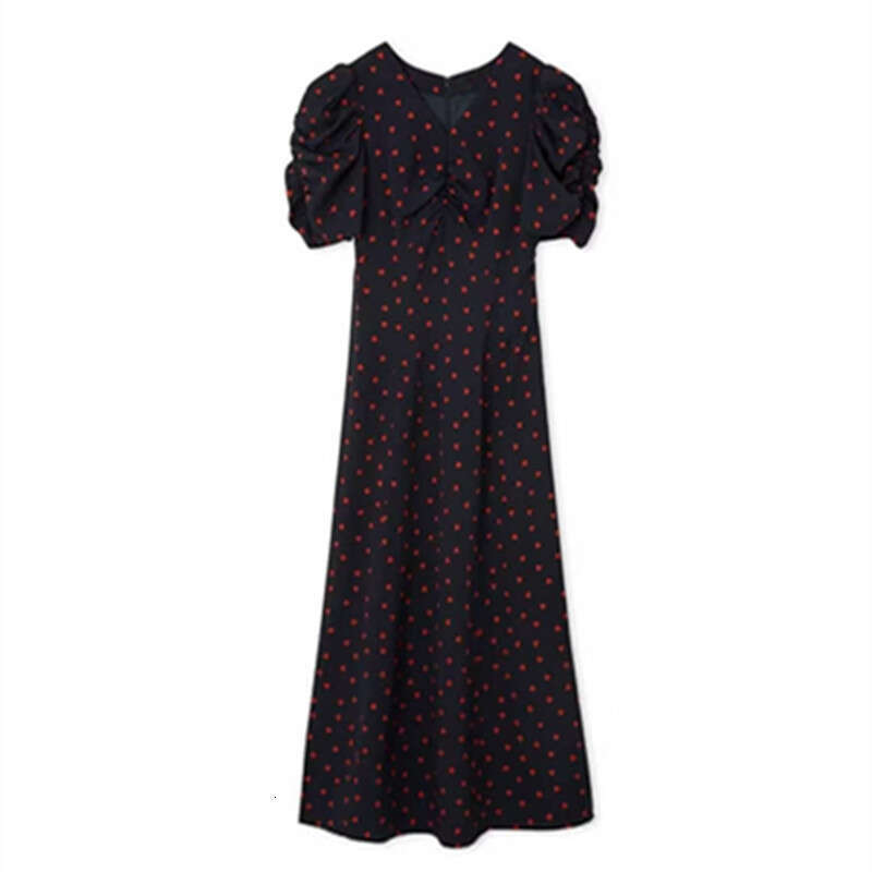 2026 spring and summer new designer casual women's V-neck heart-shaped printed bubble sleeve tea skirt