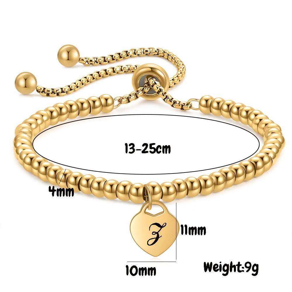 A 26-letter stainless steel simple and fashionable heart-shaped letter tag bead personalized bracelet Z260313