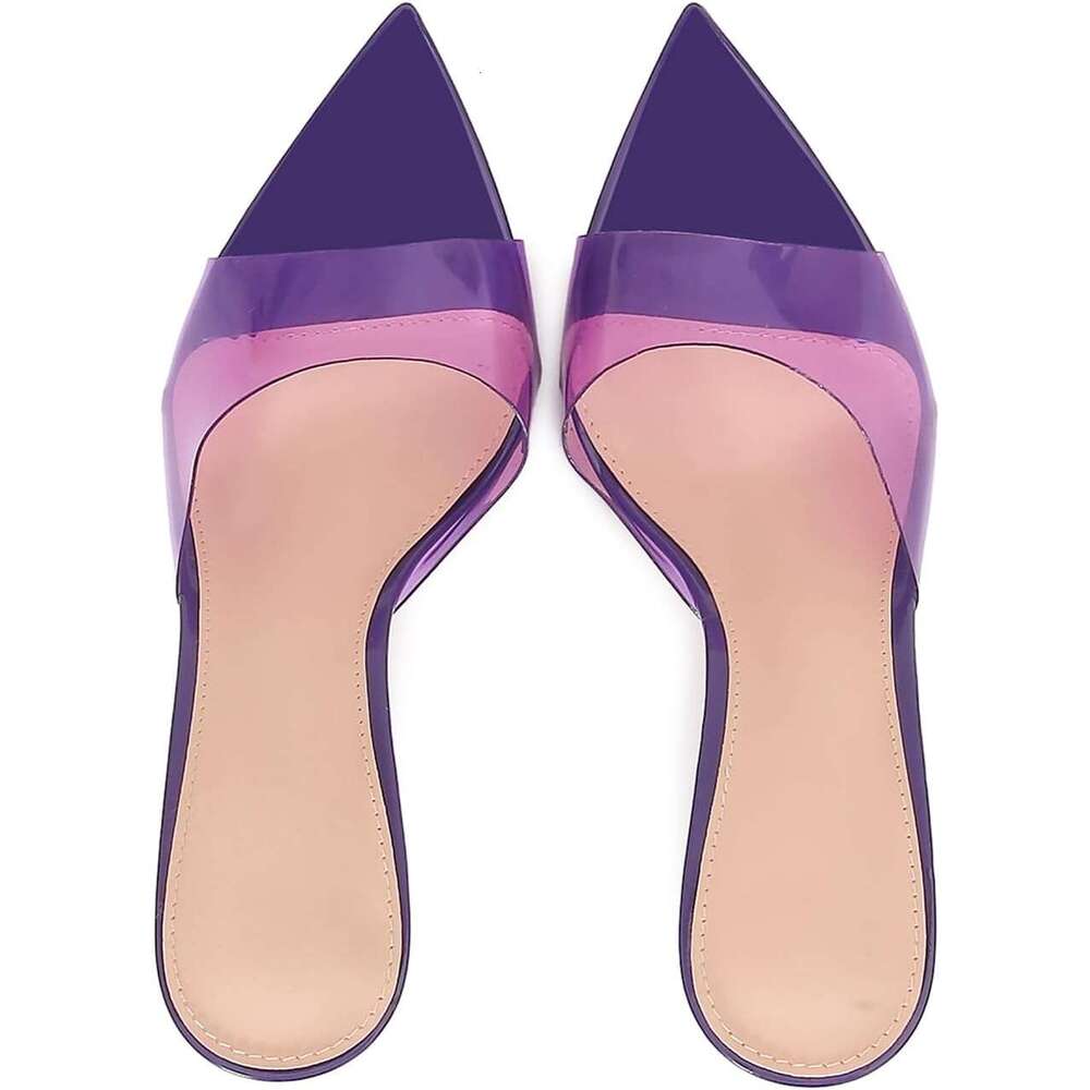 Women S Clear Pointed Open Toe Stiletto Heel Slide Sandal Fahion Sexy Slip On Tranparent Strap High Heel Mule Summer Backle Party Wedding Prom Dre MOJ