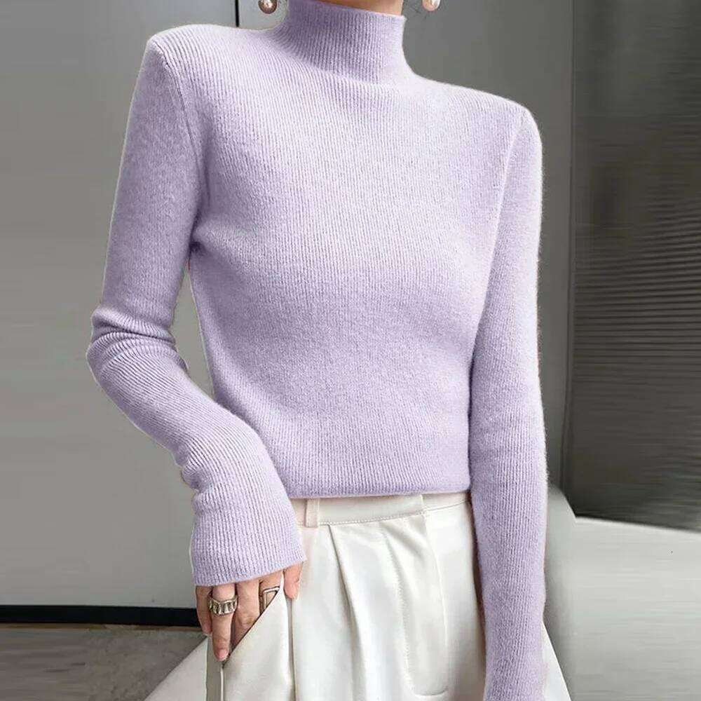 High Collar Long Sleeved Knitted Women's Slim Tops Blue Purple Red Long-Sleeved Bottoming T Shirt Sweater Top X-G-Xinde Z260313