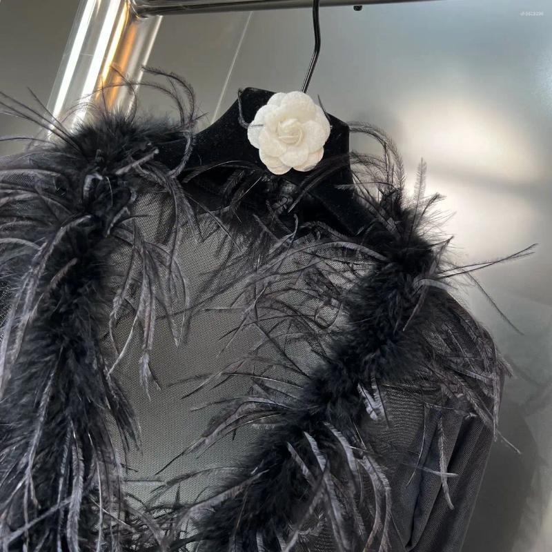 Women's Jackets Autumn Fashion Women Clothes Flare Sleeves Feather Spliced Mesh See Throw Sexy Top Cardigan Female Tide