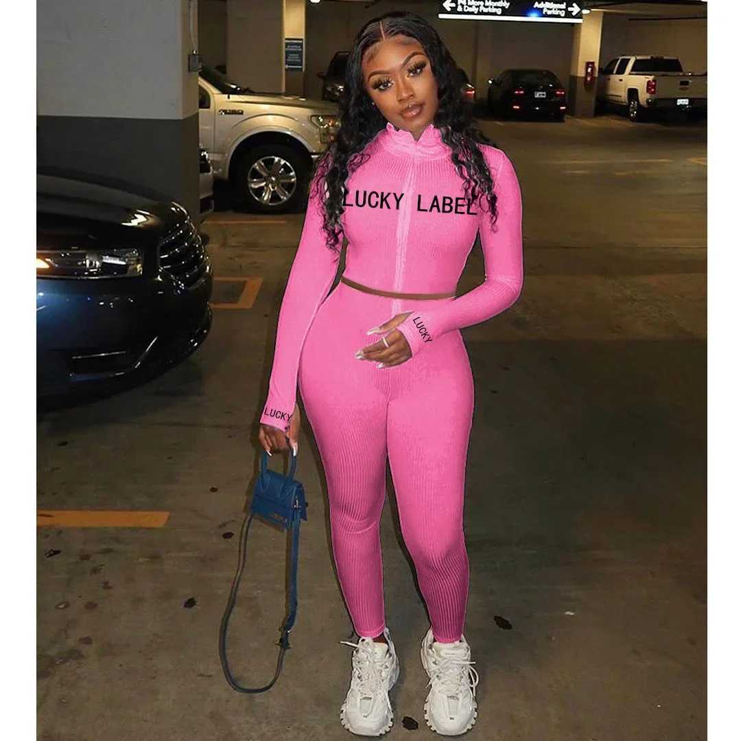 2024 Womens High-Necked Embroidered Lettered Zipper Sport Suit 2-Piece M260313