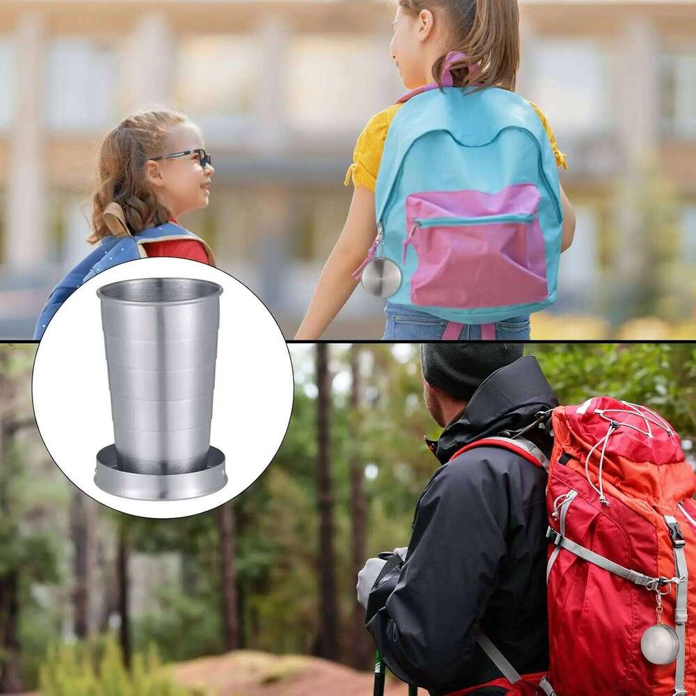 Retractable 75/150/250ml Stainless Steel Outdoor Portable Folding Cup with Lid Keychain Collapsible Shot Glasses Dr Z260313