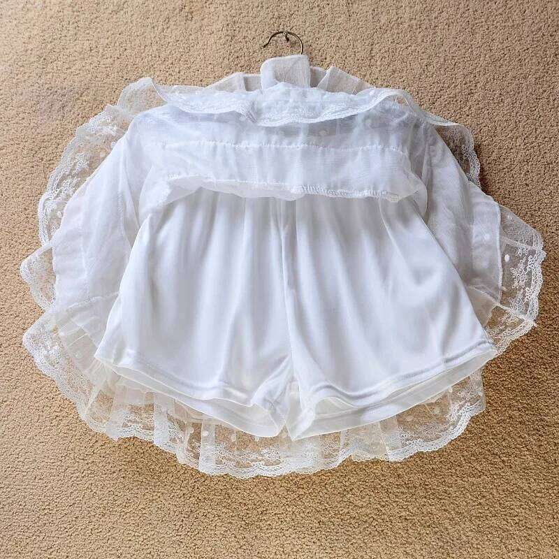 Short white lace cake female summer high waist thin a line princess puffy skirt Z260314