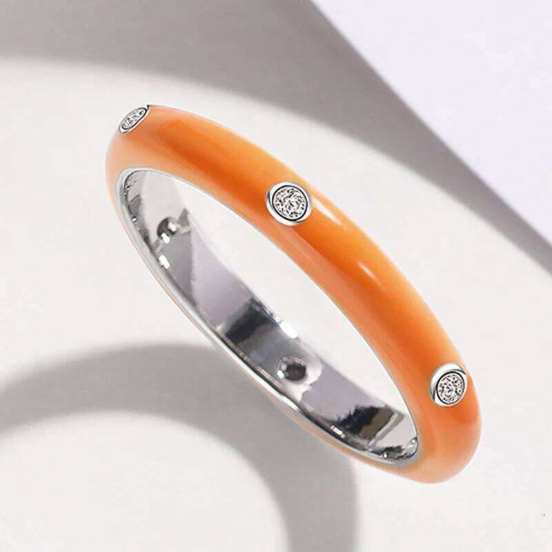 Huitan 11 Colors Enamel Rings for Women Fashion Contracted Finger Accessories with Cubic Zircon Statement Jewelry Drop Shipping H260312