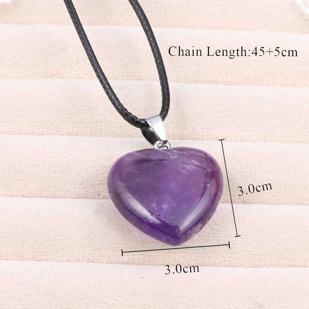 Natural Stone Crystal Pendant Necklaces Pink Quartz Lapis Lazuli Hearts Charm Leather Chain Necklace Chokers Jewelry Gift H260312
