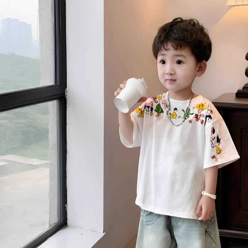 T-shirts Pure cotton boys' short-sleeve children's clothing summer white T-shirt new style summer wear for older children fashionable boys&#