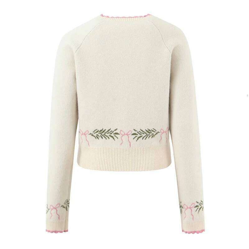 Premium Office Wear Christmas Series Lace Bow Jacquard Knit Cardigan 2026 Spring New Arrival Z260313