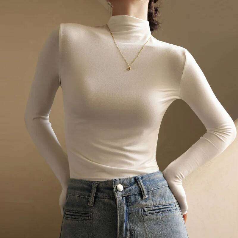 Women's Solid Innerwear Pullovers Sweaters Autumn Winter Casual Long Sleeve Bottoming Tops High Quality Half-High Collar Jumpers Z260313