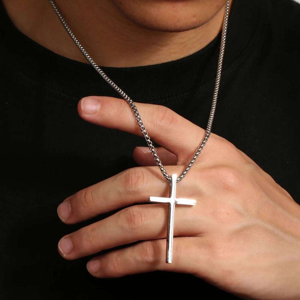 Collar Hombre Stainless Steel Male Jesus Cross Necklace Bible Verse Man's Necklaces for Man Collier Homme Fathers Day Gifts H260312