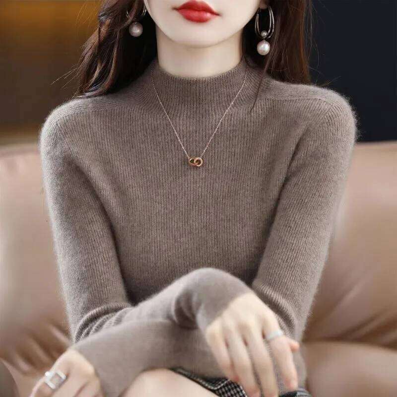 Knitted Women's Half-high Neck with Autumn Winter New Short Slim Sweater Women Z260313
