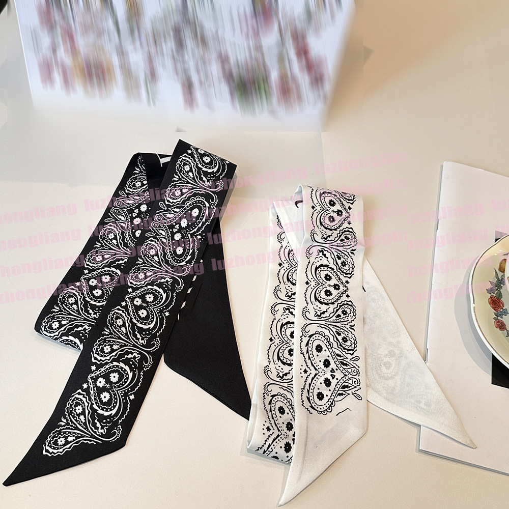 2026 Designer High-End Double-Layer Scarf 100% Silk Fabric High-End Hair Ribbon Bag Tie Double-Layer Su Hair Ribbon Small Necktie Narrow Long Ribbon Scarf 6*100 +box