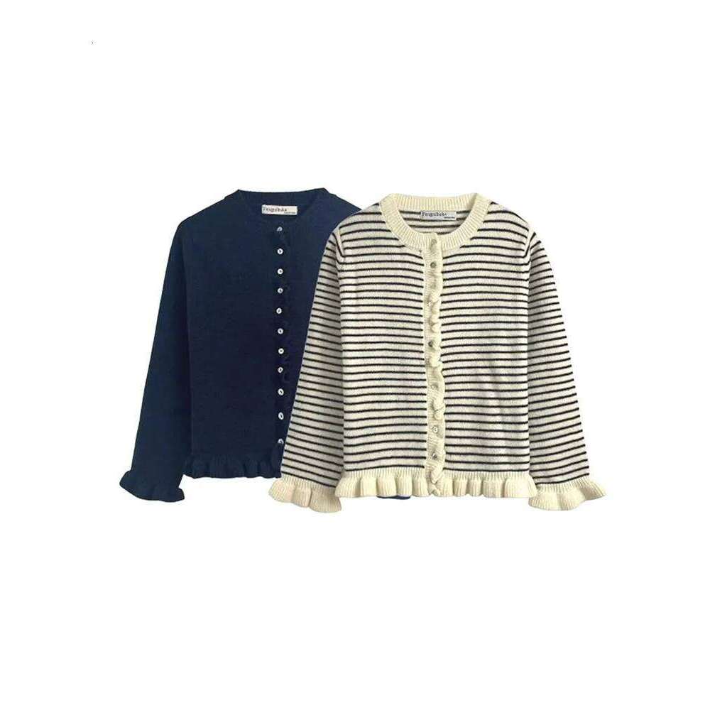 Women's 2025 Autumn Winter Lamination O-neck Long sleeve Striped Sweater Lady Elegant Knitted Simple Buttons Cardigan Z260313