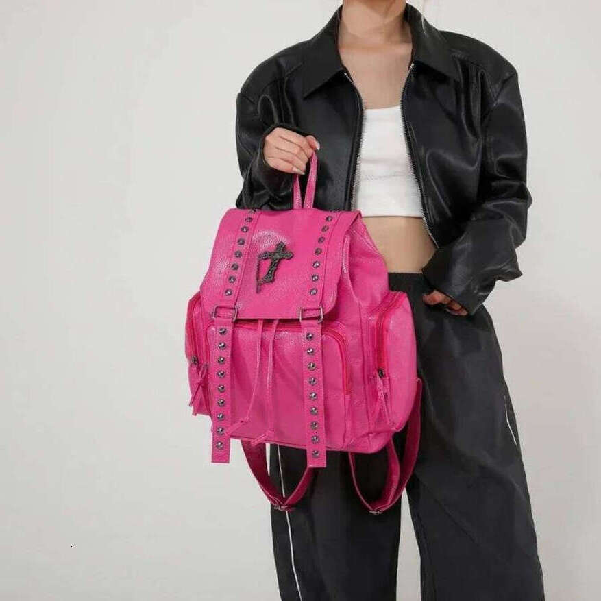 OLOEY Rivet Y2k Backpack Women Gothic Punk PU Leather Shoulder Ladies Vintage Harajuku Backpacks College Large Capacity School Bag Premium Backpack