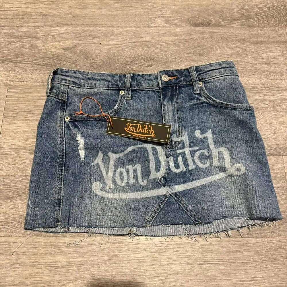 Gothic Women Fashion Denim Y2K Hip Hop Letter Graphic Print Retro Blue Baggy Shorts High Waist Slim Fit Mini Skirt Z260314