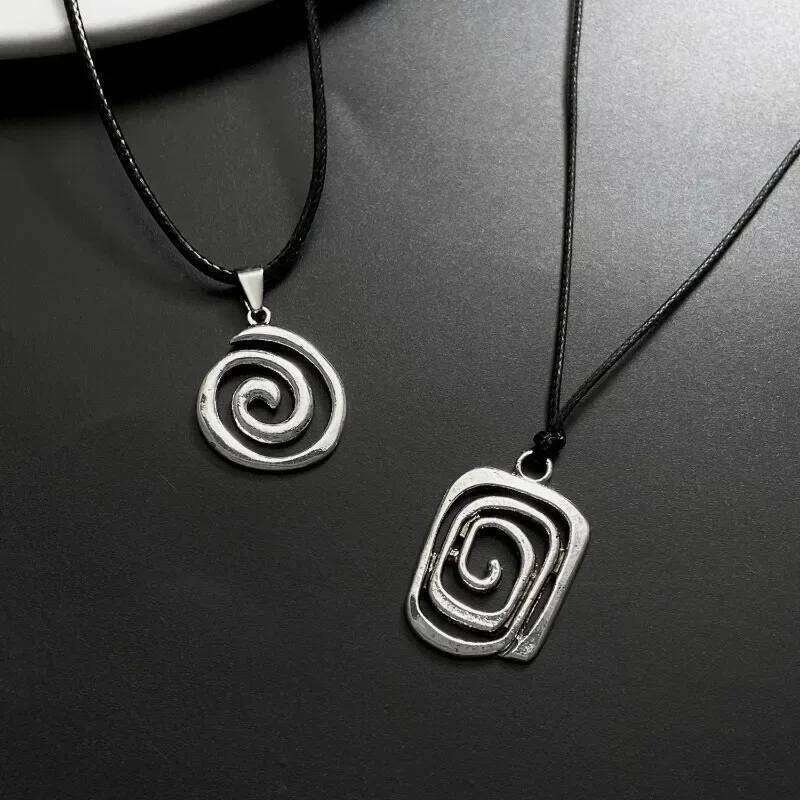Vintage Spiral Vortex Pendant Hand-woven Leather Rope for Women Boho Goth Necklace Fashion 2023 Y2K Jewelry H260312
