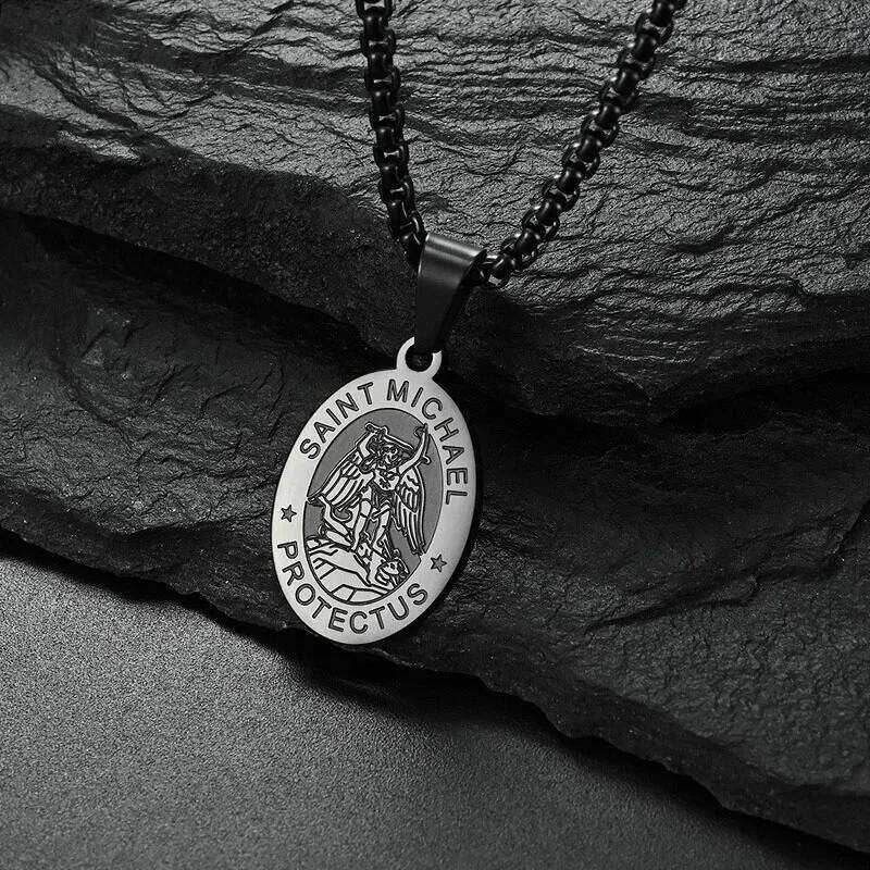 Medal San Miguel Arcanjo Archangel Necklaces Stainless Steel Chain Saint Michael Pendant Necklace Lucky Apotropaic Gift H260312