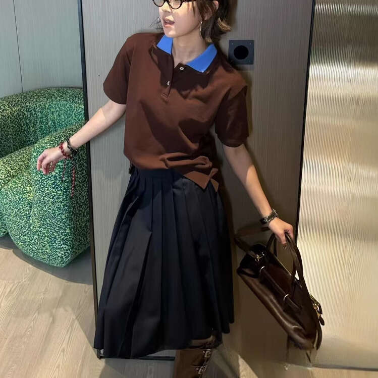 2026 Spring and Summer New Color blocked Double layered Collar Simple A12 Solid Color Loose Multi functional Women's Short sleeved T-shirt