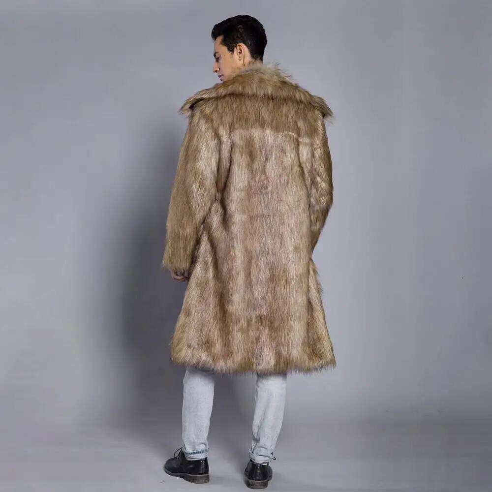Men Faux Overcoat Lapel Long Sleeve Windproof Open Front Coat Thickened Warm Autumn Winter Imitation Fur Male Outwear Z260313