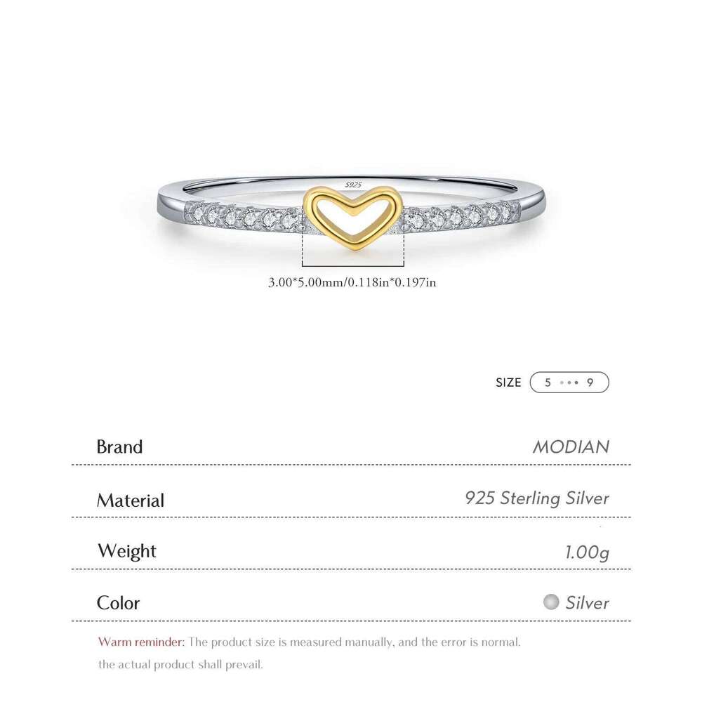 MODIAN 925 Sterling Silver Simple Romantic Heart Finger Ring Trendy Metallic Contrast Design Rings For Women Fine Jewelry H260312