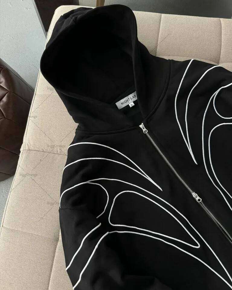 Striped splicing embroidery oversized hoodie American new clothing high street trend brand double black zipper sweatshirt Z260315