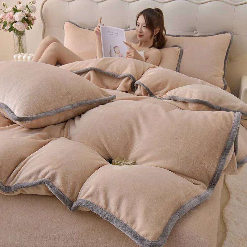 Single Product Milk Fleece Blanket Duvet Cover Autumn/winter with Coral Velvet Quilt Double Bed Sheet 4-piece set H260312 - view 3