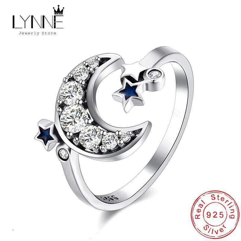 New Fashion Creative Design Moon Star Zircon Resizable Rings 925 Sterling Silver Rhinestone Elegant Ring Women&Girl Jewelry Gift H260312