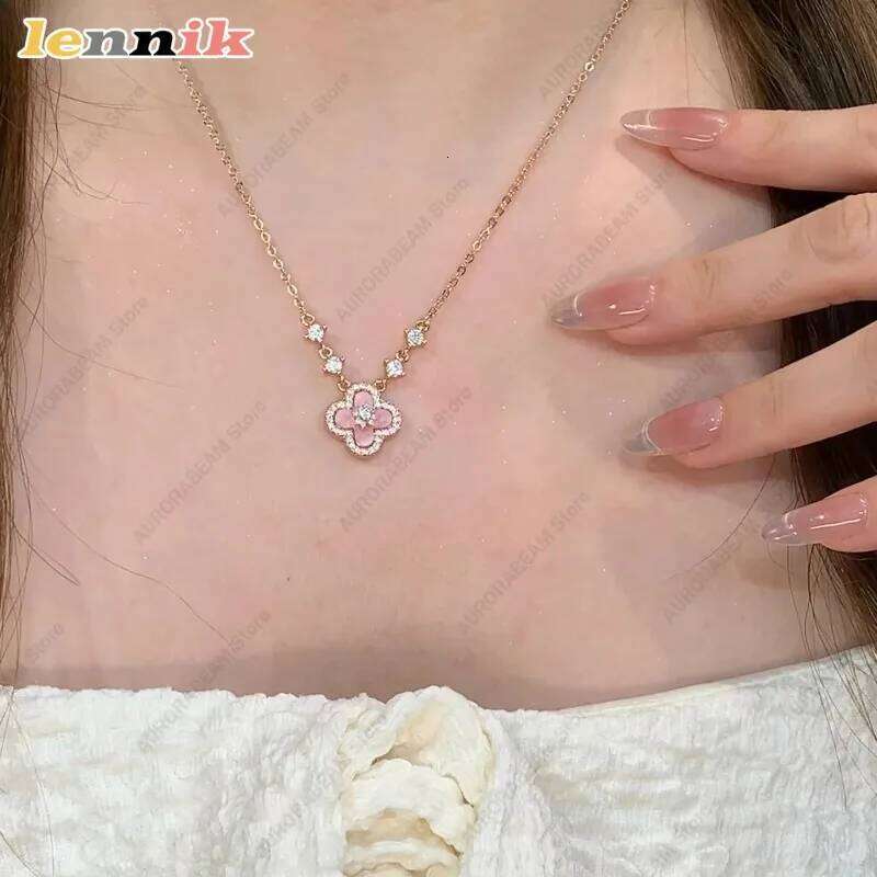 Pink Shell Necklace, Cr Pendant 18K Gold Plated Layering Chain Dainty Aesthetic Jewelry , Women's Fashion Gift H260312