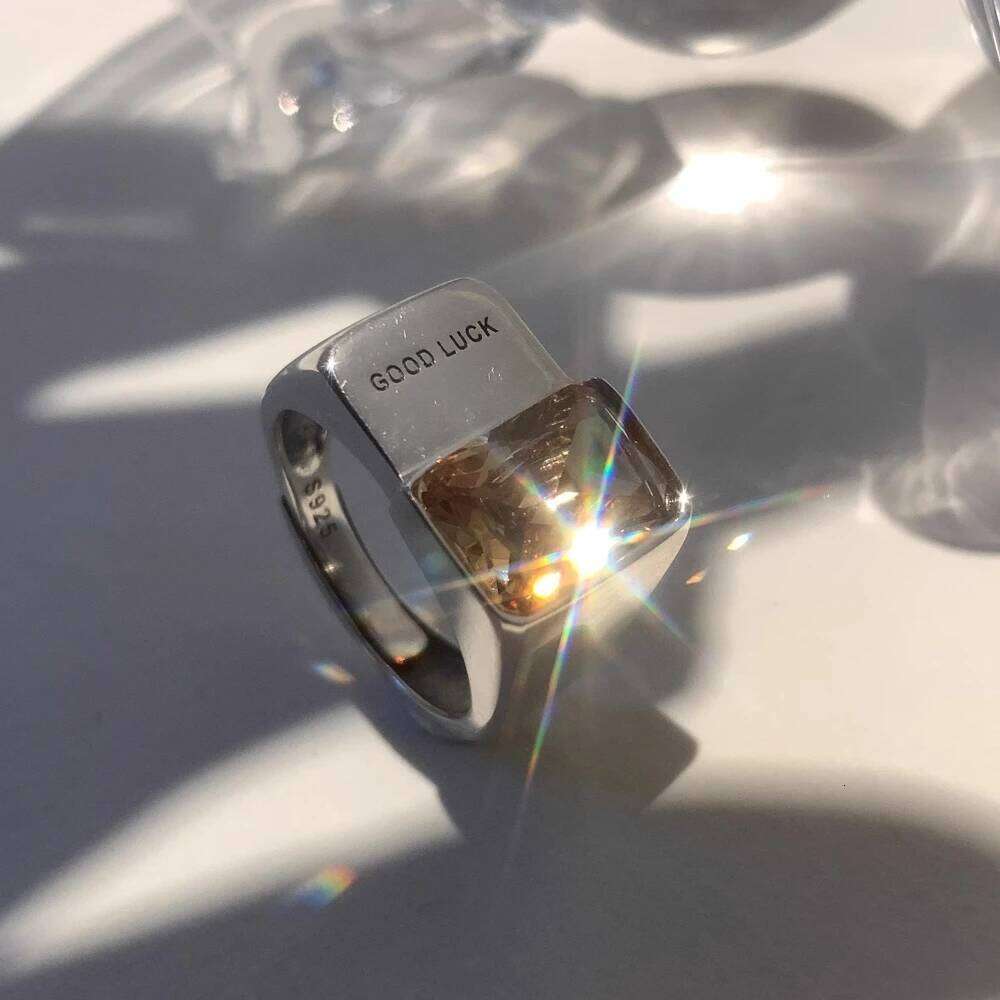 Fashion Good Luck Letter Square Crystal Stainless Steel Opening Couple Rings for Women Men Charm Finger Jewelry H260312