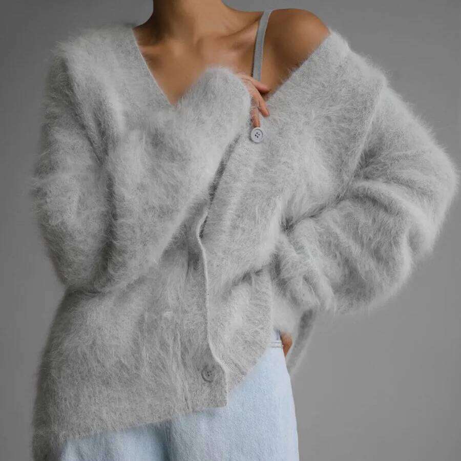 Elegant Mohair Knitted Cardigans Loose O Neck Single Breasted Long Sleeve Sweater Fall Clothes 2024 Women Pink Cardigan Luxury Z260313