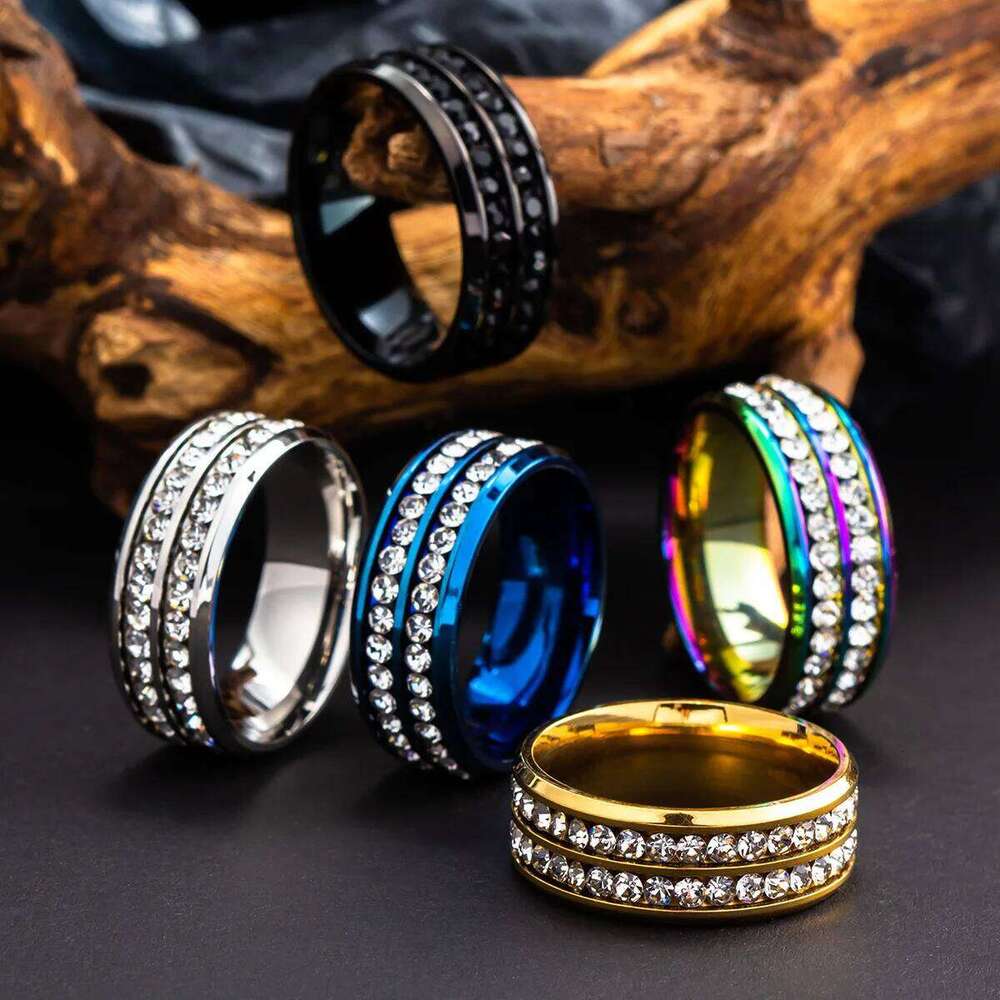 Stainless Steel Couple Ring Zircon Decor Simple Fashion Party Finger Accessories Jewelry Birthday Gift For Women Men H260312
